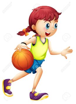 cartoon girl dribbling basketball